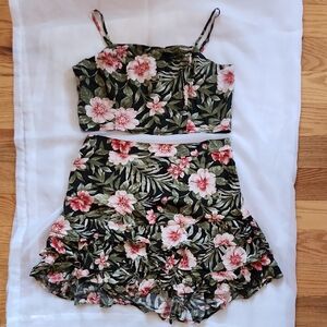 American Eagle Outfitters Floral Crop Top and Skirt Set